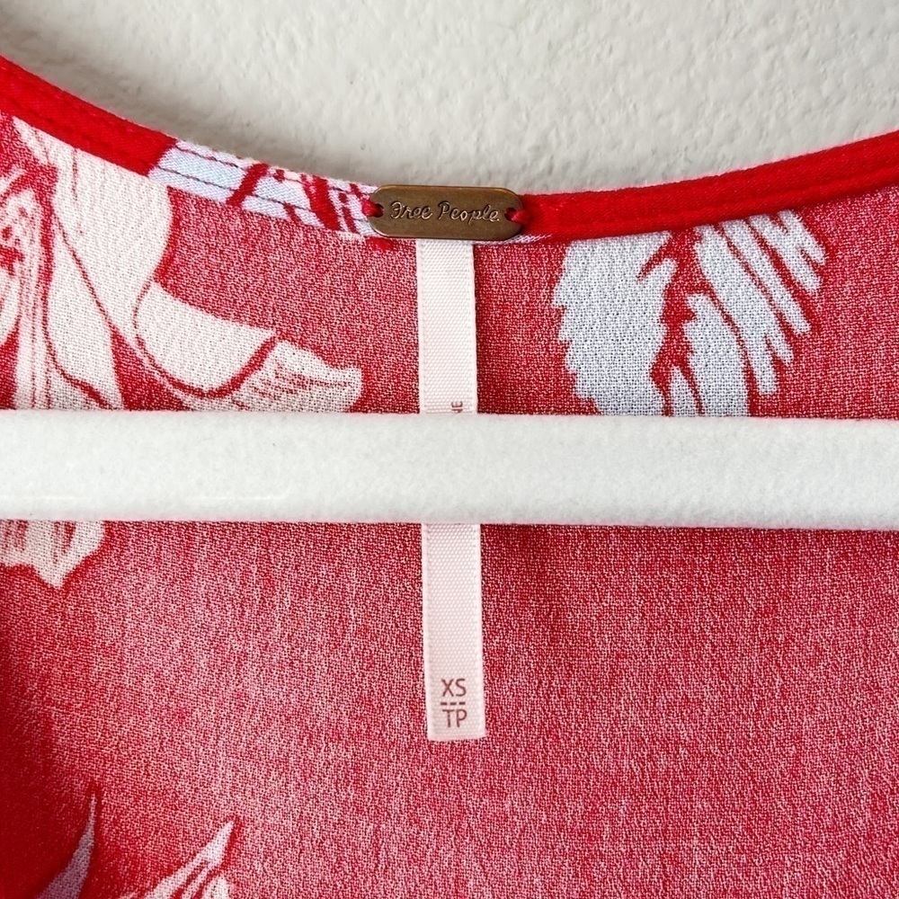 Free People Bella Floral Print V-Neck Tunic Dress Red Boho Size XS - Picture 11 of 13
